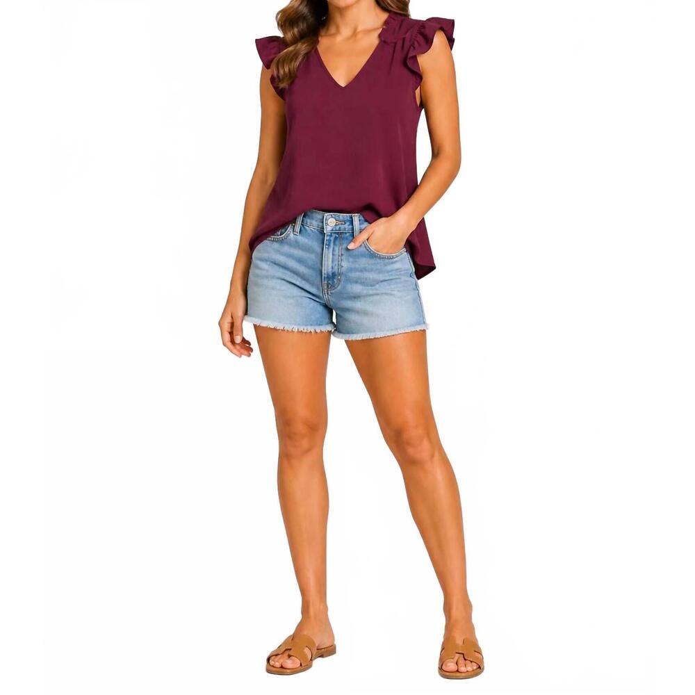 NEW LES AMIS sophia ruffle trim tank top in burgundy
